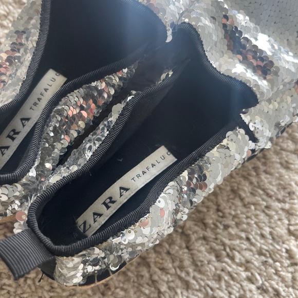 ZARA Silver Sequin Espadrilles Size 39 Gently Loved - Picture 7 of 8
